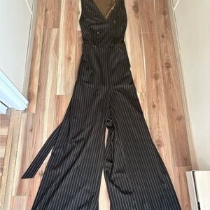 HALARA Black Pinstripe Wide-Leg Jumpsuit